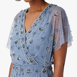 Adrianna Papell Blue Embellished Midi Dress